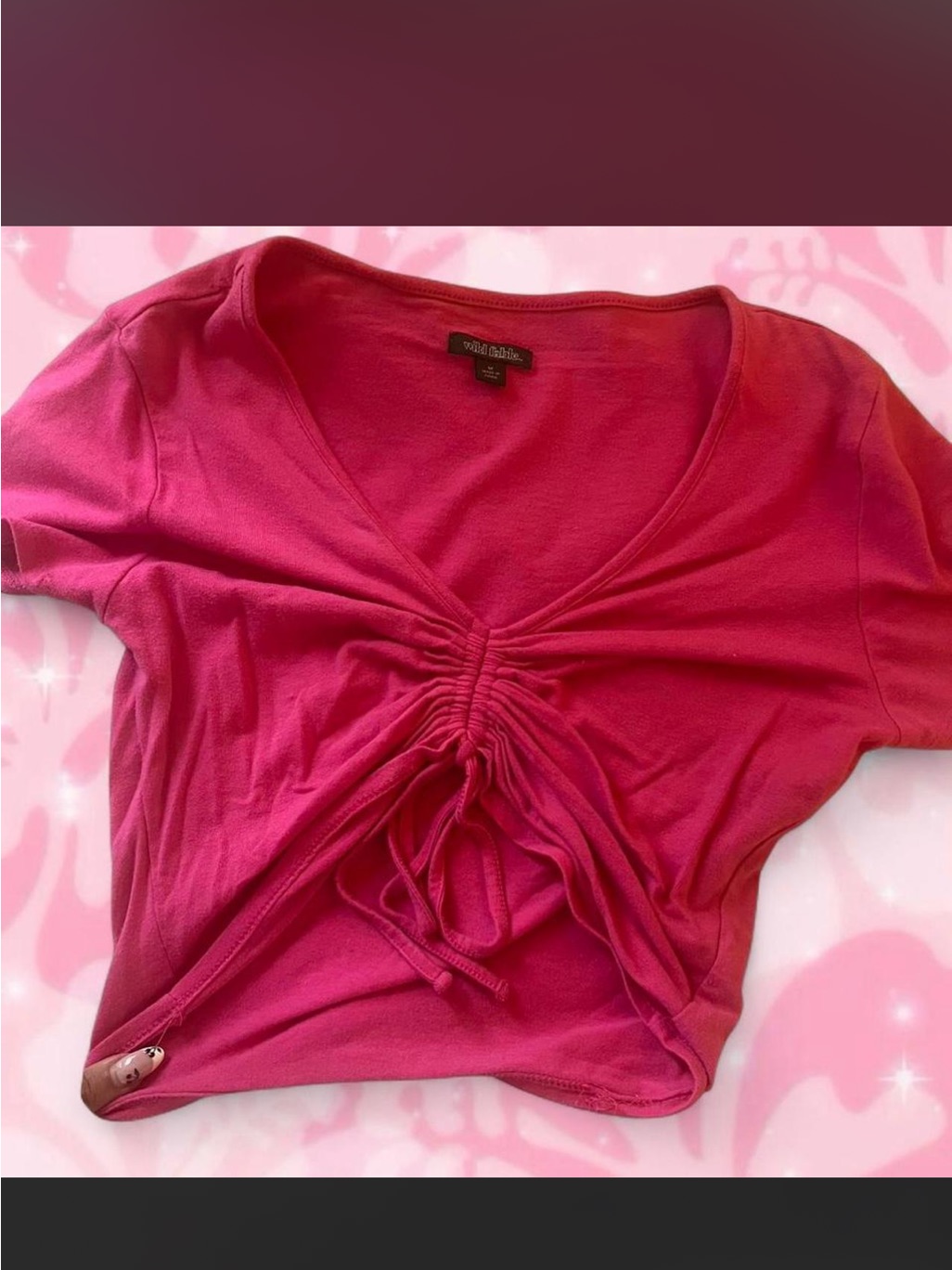 Women's Pink Ruched V-Neck Top- Size M